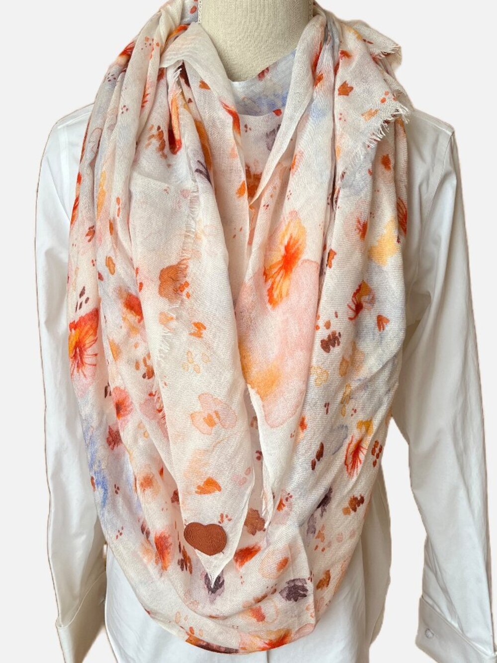 My Posh Shop Ivory Floral Print Scarf Wrap Large Soft Pastel Watercolour Heart